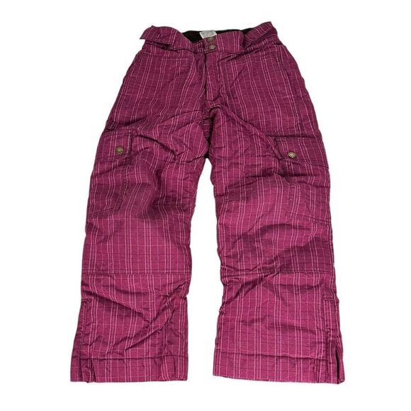 Lands’ End Snow Ski Pants Girls Plaid size 8 Dark Pink - Picture 1 of 7